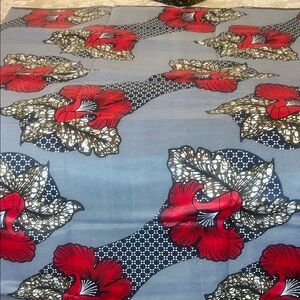 Bold Red Floral Print Wax Fabric